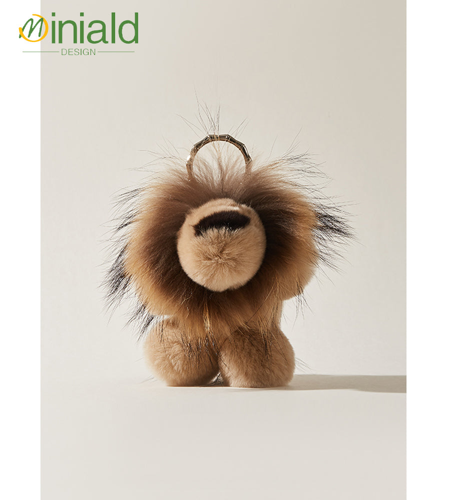 MDESIGN Genuine Rex Rabbit Fur Plush Lion Keychain Charm Where Luxury Meets Comfort: Your Fluffy Pocket Protector!