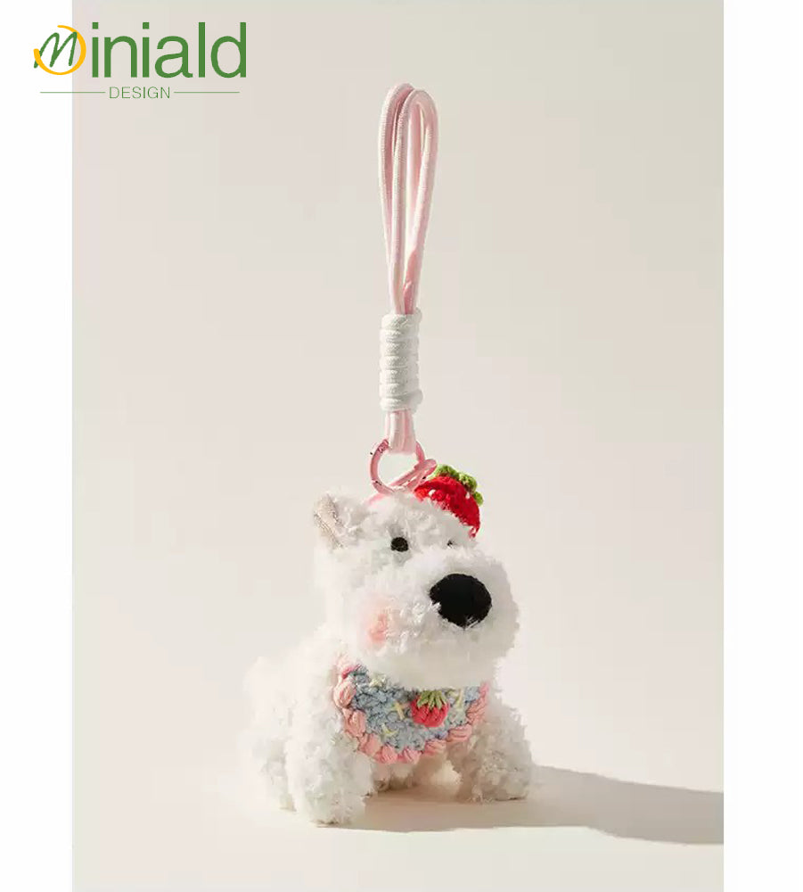 MDESGN Kawaii Hand-drawn Strawberry Westie Dog Bag Charm Where Whimsy Meets Your Everyday Carry!