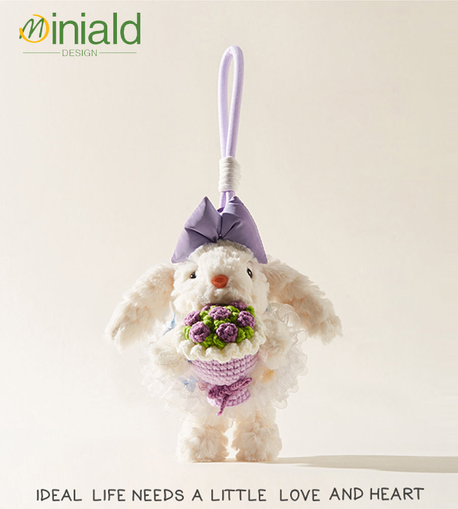 Mdesgn Cute Long-Eared Rabbit Hug Rose Princess Dress Plush Bag Pendant Hanging Decoration Best Friend Gift