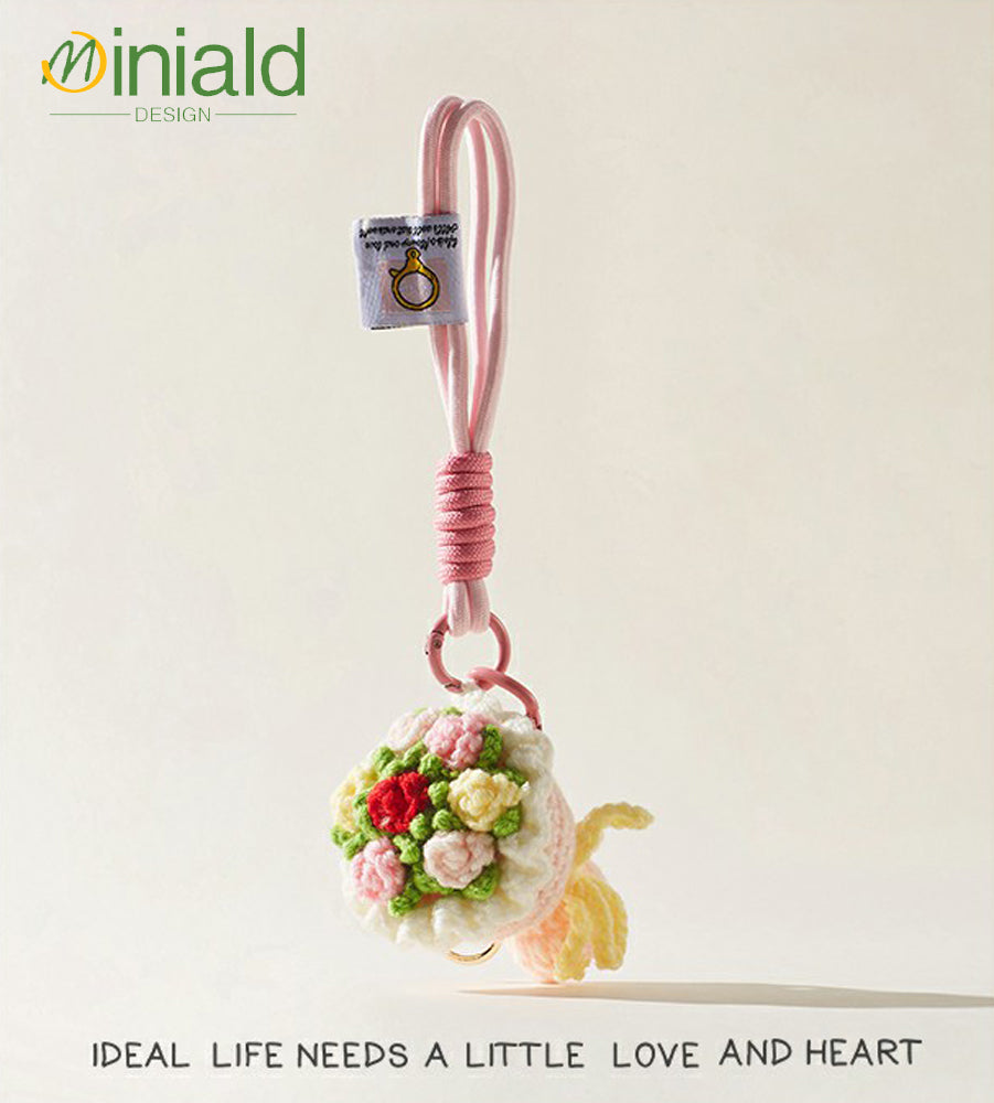 MDESGN Scarlet Bouquet Keychain Handmade Wool Blooms × Detachable Wristlet × Everlasting Romance