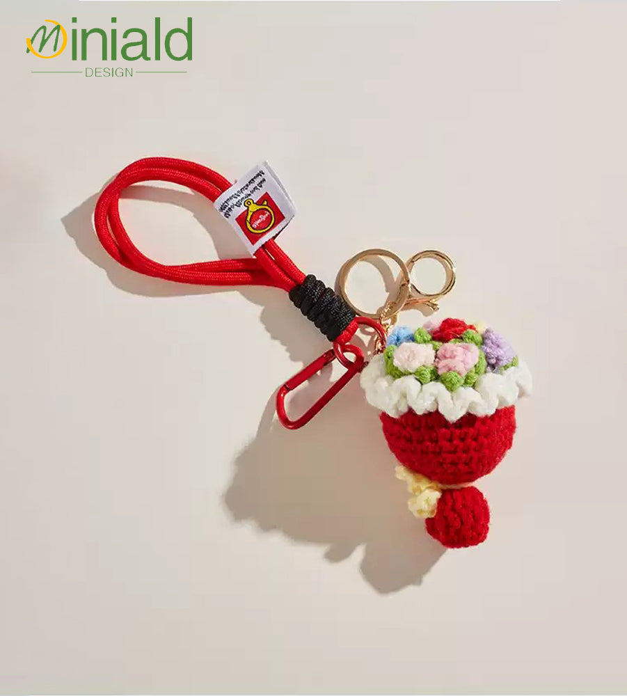 MDESGN Scarlet Bouquet Keychain Handmade Wool Blooms × Detachable Wristlet × Everlasting Romance