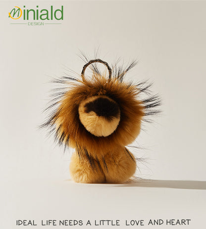 MDESIGN Genuine Rex Rabbit Fur Plush Lion Keychain Charm Where Luxury Meets Comfort: Your Fluffy Pocket Protector!