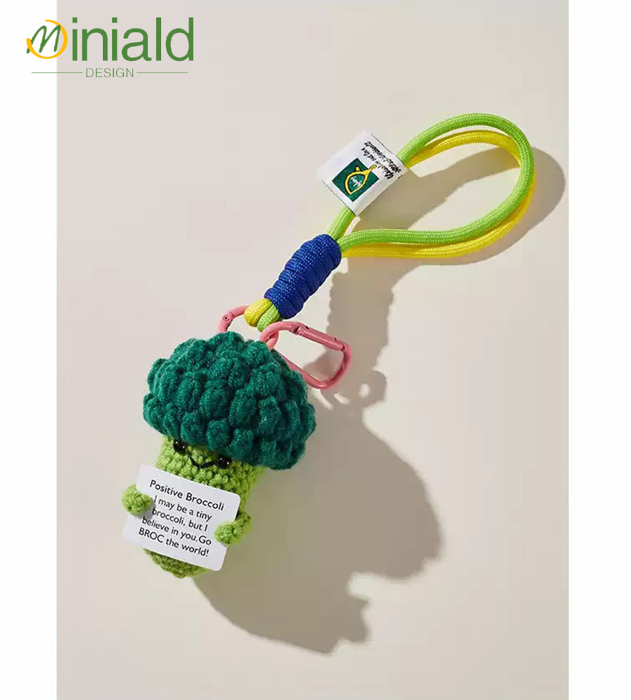 MDESGN Ugly-Cute Crochet Broccoli Keychain Bag Charm Your Tiny Green Cheerleader Says: "Go BROC the World!"