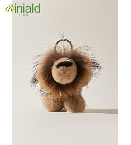 MDESIGN Genuine Rex Rabbit Fur Plush Lion Keychain Charm Where Luxury Meets Comfort: Your Fluffy Pocket Protector!