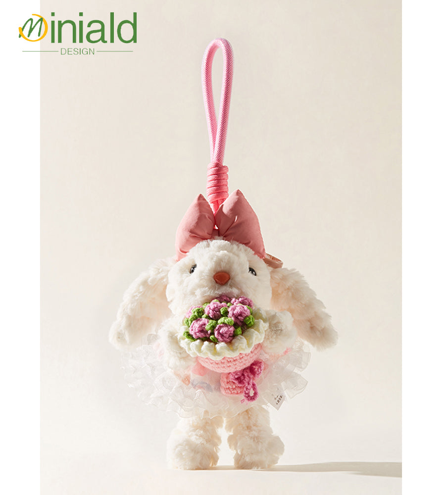 Mdesgn Cute Long-Eared Rabbit Hug Rose Princess Dress Plush Bag Pendant Hanging Decoration Best Friend Gift
