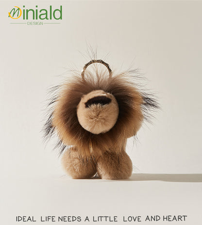 MDESIGN Genuine Rex Rabbit Fur Plush Lion Keychain Charm Where Luxury Meets Comfort: Your Fluffy Pocket Protector!