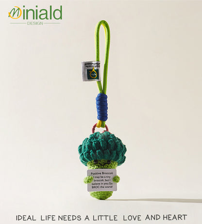 MDESGN Ugly-Cute Crochet Broccoli Keychain Bag Charm Your Tiny Green Cheerleader Says: "Go BROC the World!"