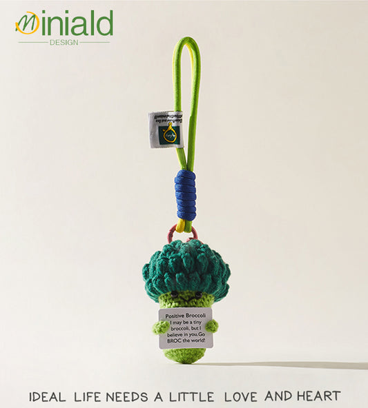 MDESGN Ugly-Cute Crochet Broccoli Keychain Bag Charm Your Tiny Green Cheerleader Says: "Go BROC the World!"