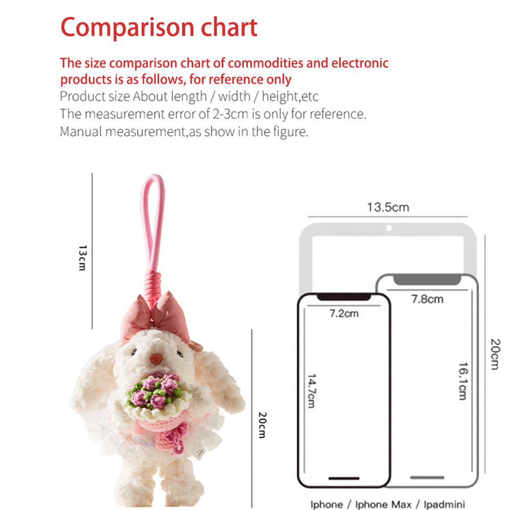 Mdesgn Cute Long-Eared Rabbit Hug Rose Princess Dress Plush Bag Pendant Hanging Decoration Best Friend Gift