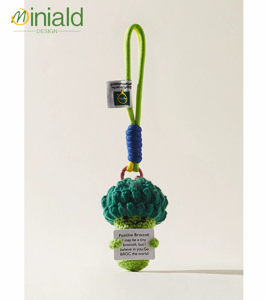 MDESGN Ugly-Cute Crochet Broccoli Keychain Bag Charm Your Tiny Green Cheerleader Says: "Go BROC the World!"