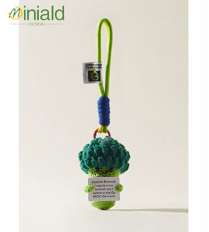 MDESGN Ugly-Cute Crochet Broccoli Keychain Bag Charm Your Tiny Green Cheerleader Says: "Go BROC the World!"