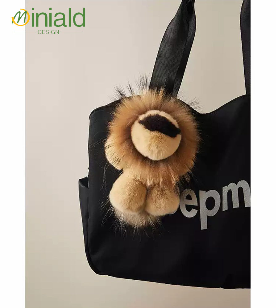 MDESIGN Genuine Rex Rabbit Fur Plush Lion Keychain Charm Where Luxury Meets Comfort: Your Fluffy Pocket Protector!