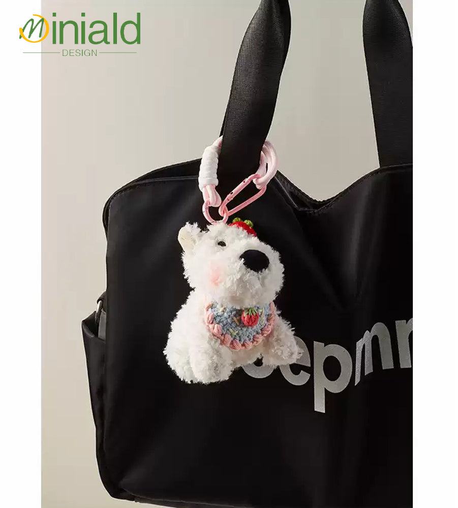 MDESGN Kawaii Hand-drawn Strawberry Westie Dog Bag Charm Where Whimsy Meets Your Everyday Carry!