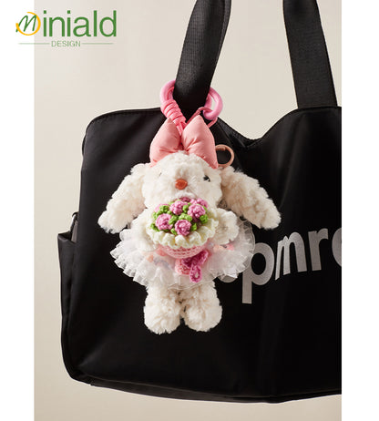 Mdesgn Cute Long-Eared Rabbit Hug Rose Princess Dress Plush Bag Pendant Hanging Decoration Best Friend Gift