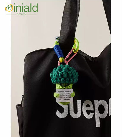 MDESGN Ugly-Cute Crochet Broccoli Keychain Bag Charm Your Tiny Green Cheerleader Says: "Go BROC the World!"