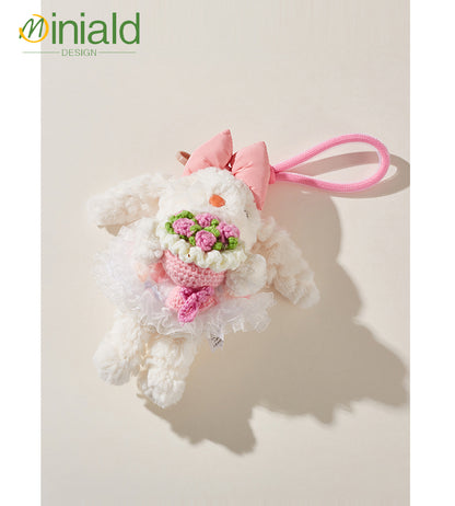 Mdesgn Cute Long-Eared Rabbit Hug Rose Princess Dress Plush Bag Pendant Hanging Decoration Best Friend Gift