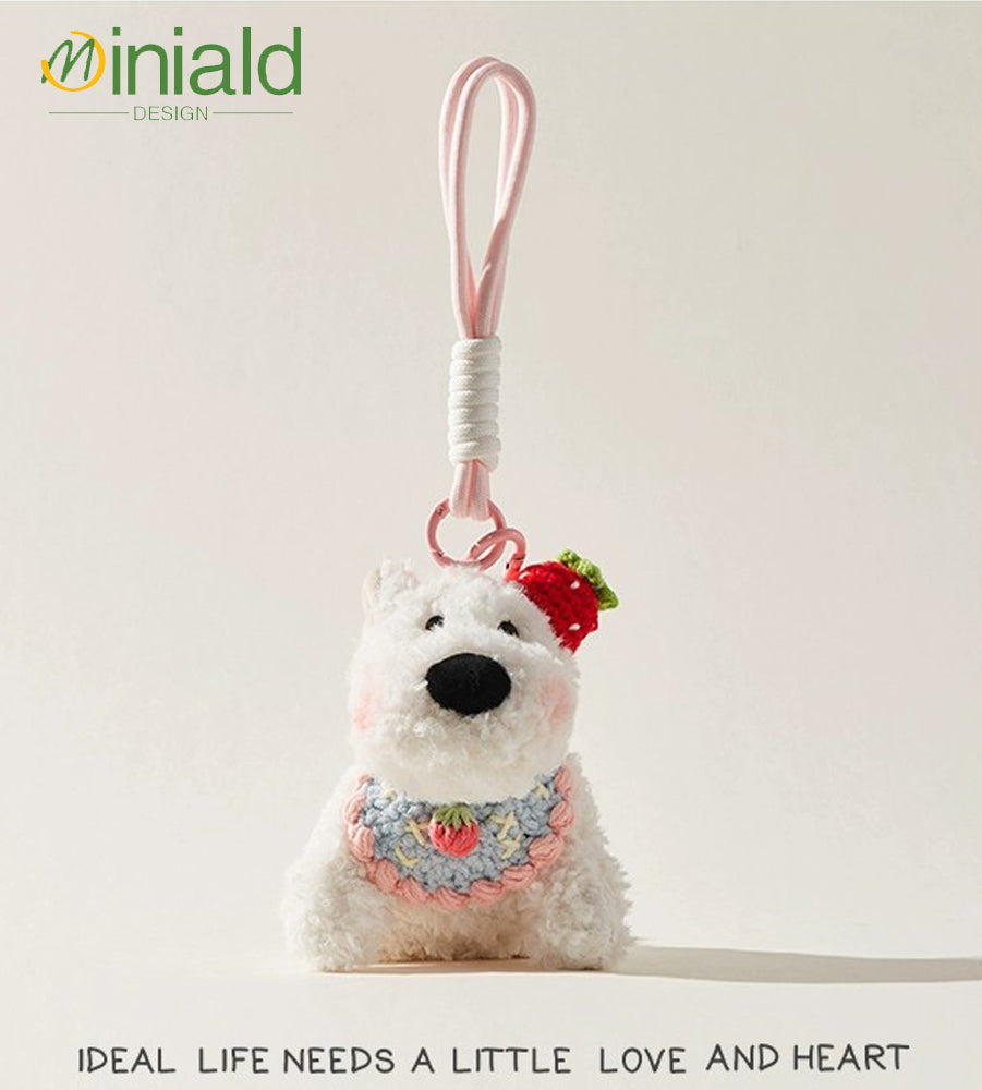 MDESGN Kawaii Hand-drawn Strawberry Westie Dog Bag Charm Where Whimsy Meets Your Everyday Carry!