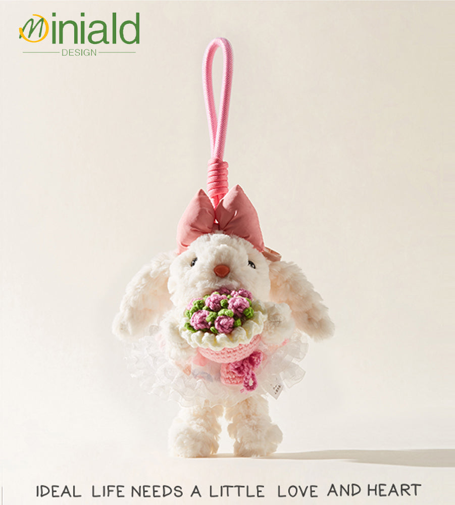 Mdesgn Cute Long-Eared Rabbit Hug Rose Princess Dress Plush Bag Pendant Hanging Decoration Best Friend Gift