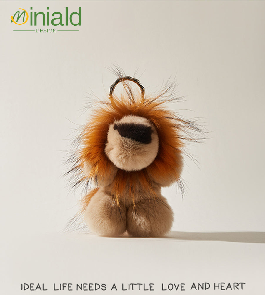 MDESIGN Genuine Rex Rabbit Fur Plush Lion Keychain Charm Where Luxury Meets Comfort: Your Fluffy Pocket Protector!