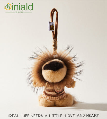 MDESIGN Sweater-Wearing Rex Rabbit Lion Plush Wristlet Charm Double the Charm: Cuddle + Carry in One!