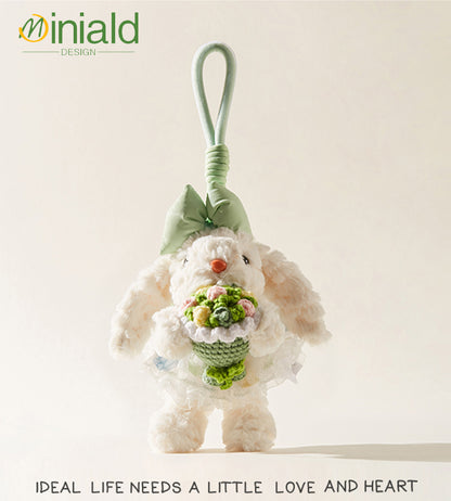 Mdesgn Cute Long-Eared Rabbit Hug Rose Princess Dress Plush Bag Pendant Hanging Decoration Best Friend Gift