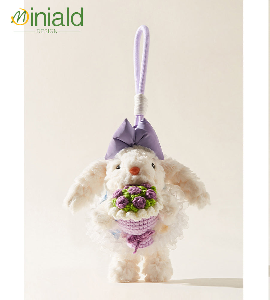 Mdesgn Cute Long-Eared Rabbit Hug Rose Princess Dress Plush Bag Pendant Hanging Decoration Best Friend Gift