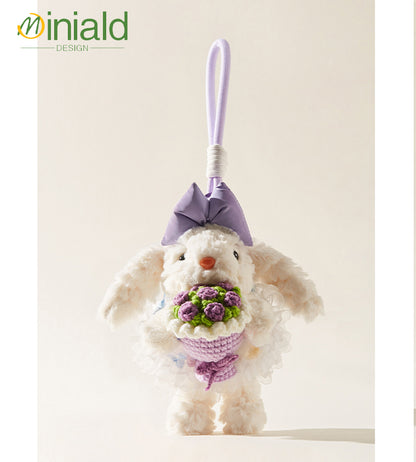 Mdesgn Cute Long-Eared Rabbit Hug Rose Princess Dress Plush Bag Pendant Hanging Decoration Best Friend Gift